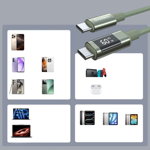 PD60W USB-C na USB-C digitálny displej 1,2m nylonový kábel - zelený - 6