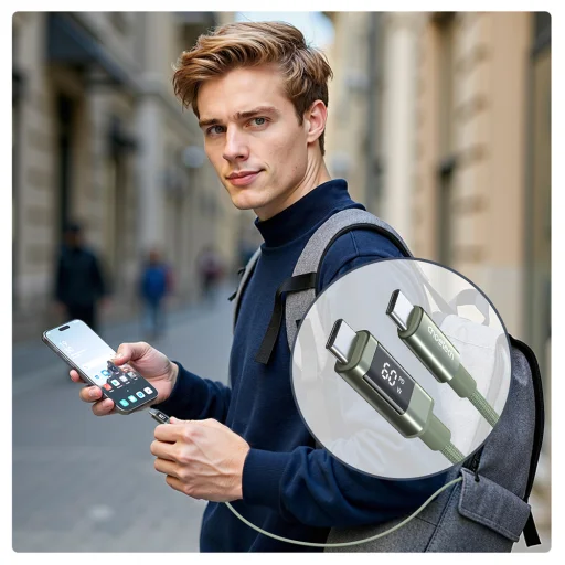 PD60W USB-C na USB-C digitálny displej 1,2m nylonový kábel - zelený - 9