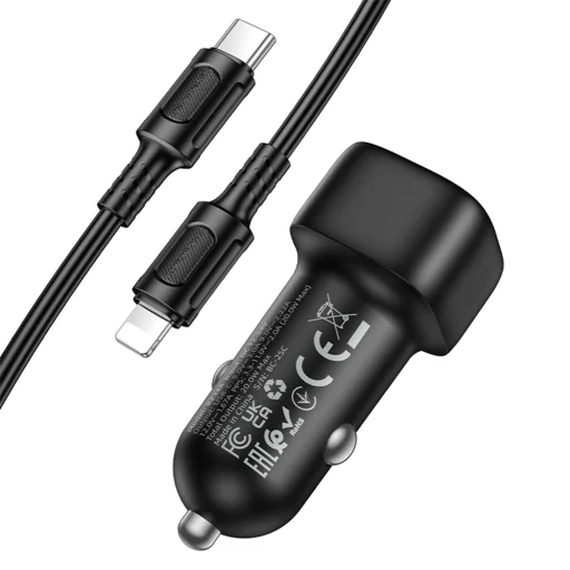 Borofone BZ34A Cloud nabíjačka do auta - Type-C - PD 20W s káblom Type-C - Lightning čierna - 3