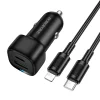 Borofone nabíjačka do auta BZ34B Cloud - USB + Type C - QC 3.0 PD 38W s káblom Type C - Lightning čierna thumbnail