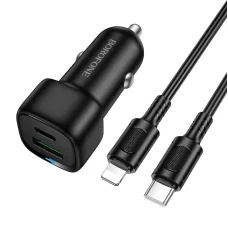 Borofone nabíjačka do auta BZ34B Cloud - USB + Type C - QC 3.0 PD 38W s káblom Type C - Lightning čierna