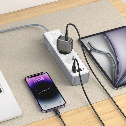 Borofone predlžovací kábel BAC9 - 3 zásuvky 240V + 3xUSB + Type C - PD 20W 2 metre čierny - 7