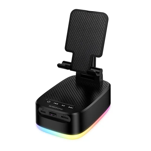 Borofone prenosný Bluetooth reproduktor BR200 Marea 3 v 1 s držiakom na telefón a 1500mAh powerbankou, čierny - 1