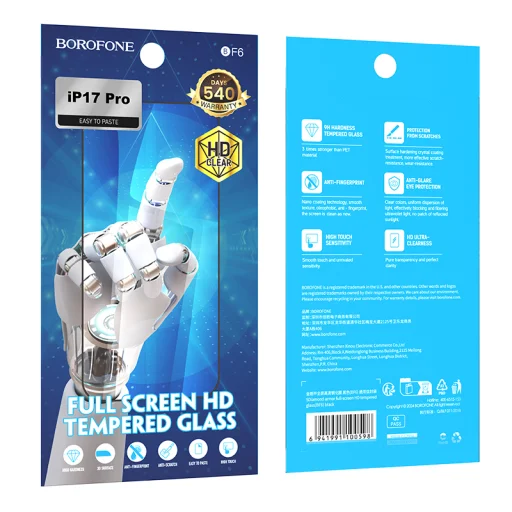 Borofone BF6 Diamond Armor celoplošné HD ochranné tvrdené sklo iPhone 17 Pro - 10 kusov - 9