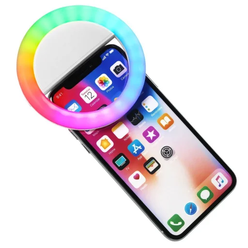 RGB LED Selfie körfény USB, tölthető + Micro USB kábel fehér - 3