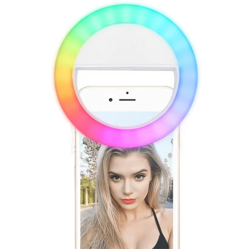 RGB LED Selfie körfény USB, tölthető + Micro USB kábel fehér - 1