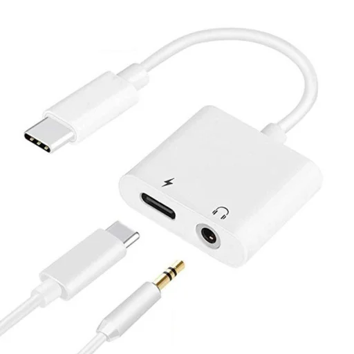 Type-C audio elosztó adapter DAC Type-C-Type-C / 3.5mm jack fehér, TRRS - 2