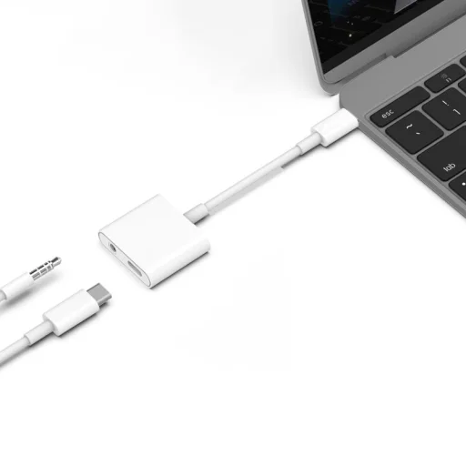 Type-C audio elosztó adapter DAC Type-C-Type-C / 3.5mm jack fehér, TRRS - 3