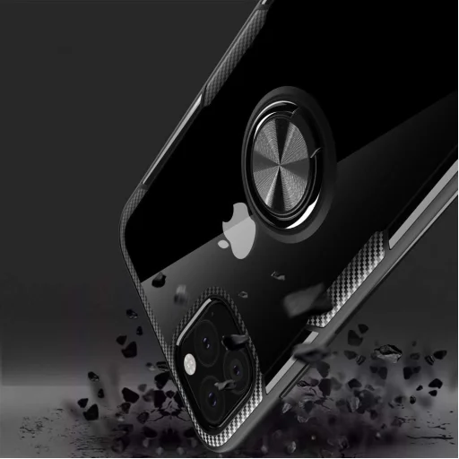 Clear Carbon szénszál mintás tok gyűrű támasszal iPhone 11 fekete - 9
