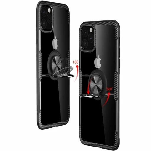 Clear Carbon szénszál mintás tok gyűrű támasszal iPhone 11 fekete - 3