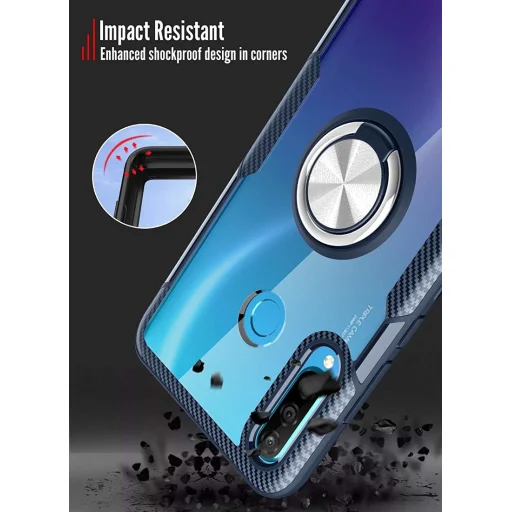 Huawei P30 Lite Clear Carbon szénszál mintás tok gyűrű támasszal fekete - 5