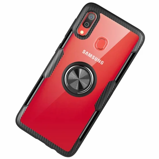 Clear Carbon szénszál mintás tok gyűrű támasszal Samsung A40 fekete - 9