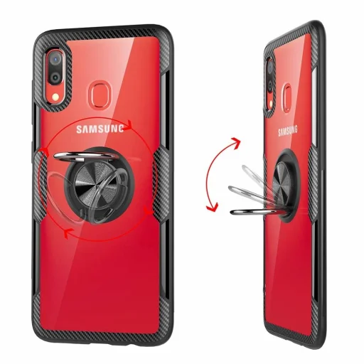 Clear Carbon szénszál mintás tok gyűrű támasszal Samsung A40 fekete - 4
