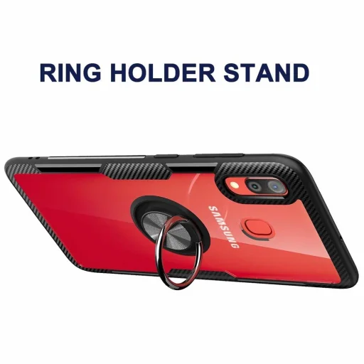 Clear Carbon szénszál mintás tok gyűrű támasszal Samsung A40 fekete - 5