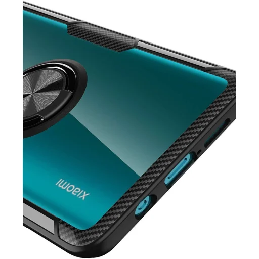 Samsung A51 Clear Carbon szénszál mintás tok gyűrű támasszal fekete - 11