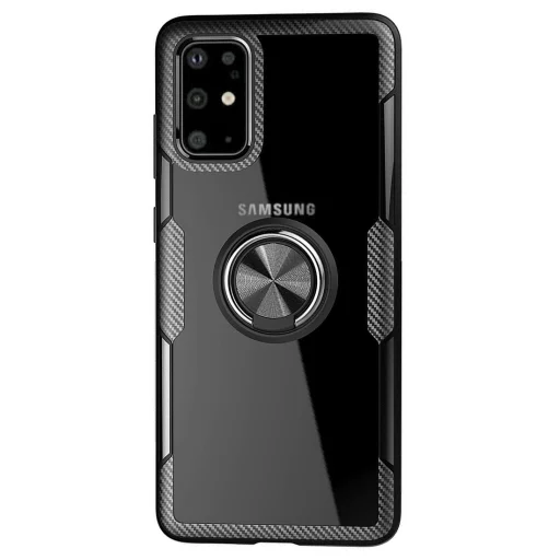 Samsung A51 Clear Carbon szénszál mintás tok gyűrű támasszal fekete - 4