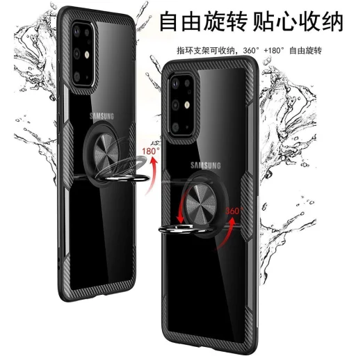 Samsung A51 Clear Carbon szénszál mintás tok gyűrű támasszal fekete - 5