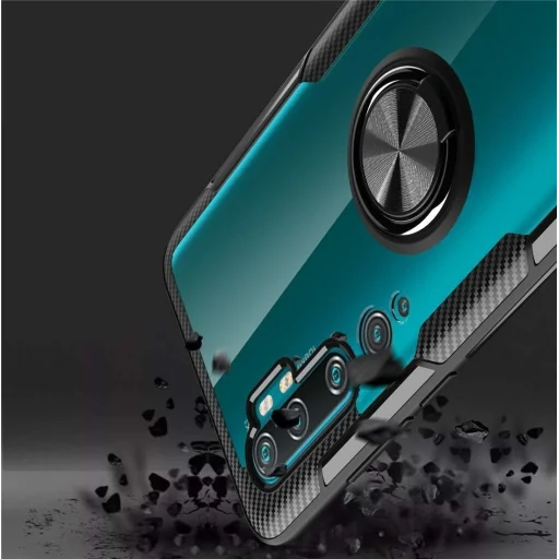 Samsung A51 Clear Carbon szénszál mintás tok gyűrű támasszal fekete - 8