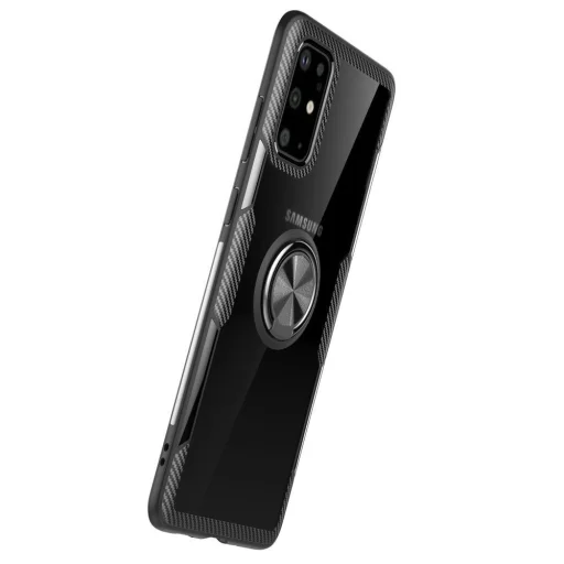Samsung A51 Clear Carbon szénszál mintás tok gyűrű támasszal fekete - 10