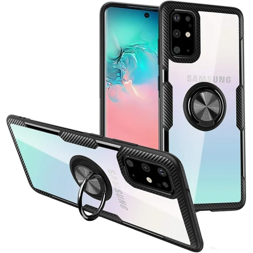 Carbon Armored szénszál mintás tok gyűrű támasszal Samsung Note 10 Lite fekete - 1