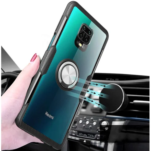 Carbon Armored szénszál mintás tok gyűrű támasszal XIAOMI REDMI NOTE 9S fekete - 6