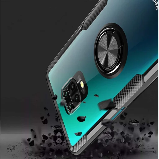 Carbon Armored szénszál mintás tok gyűrű támasszal XIAOMI REDMI NOTE 9S fekete - 7