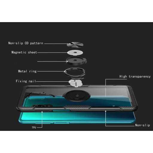 Carbon Armored szénszál mintás tok gyűrű támasszal XIAOMI REDMI NOTE 9S fekete - 2