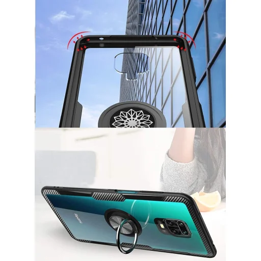 Carbon Armored szénszál mintás tok gyűrű támasszal XIAOMI REDMI NOTE 9S fekete - 4