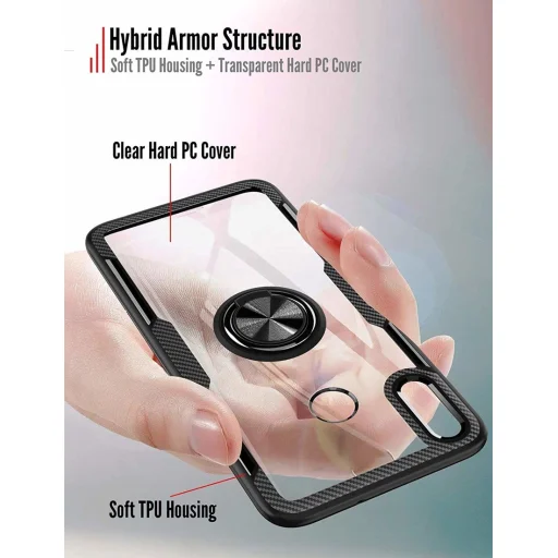 Clear Carbon szénszál mintás tok gyűrű támasszal XIAOMI REDMI 9A fekete - 2