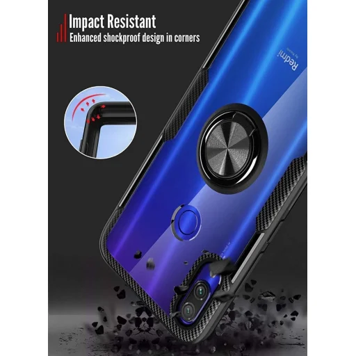 Clear Carbon szénszál mintás tok gyűrű támasszal XIAOMI REDMI 9A fekete - 3