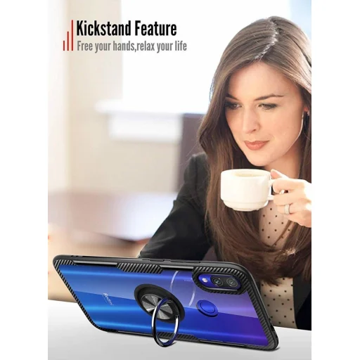 Clear Carbon szénszál mintás tok gyűrű támasszal XIAOMI REDMI 9A fekete - 5