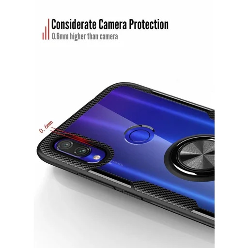 Clear Carbon szénszál mintás tok gyűrű támasszal XIAOMI REDMI 9A fekete - 6