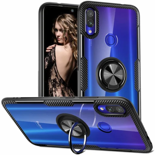 Clear Carbon szénszál mintás tok gyűrű támasszal XIAOMI REDMI 9A fekete - 1