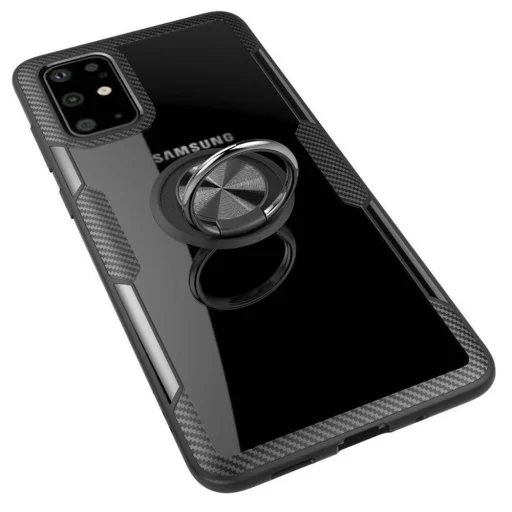 Clear Carbon szénszál mintás tok gyűrű támasszal SAMSUNG M31S fekete - 3