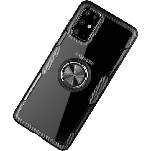 Clear Carbon szénszál mintás tok gyűrű támasszal SAMSUNG M31S fekete - 4