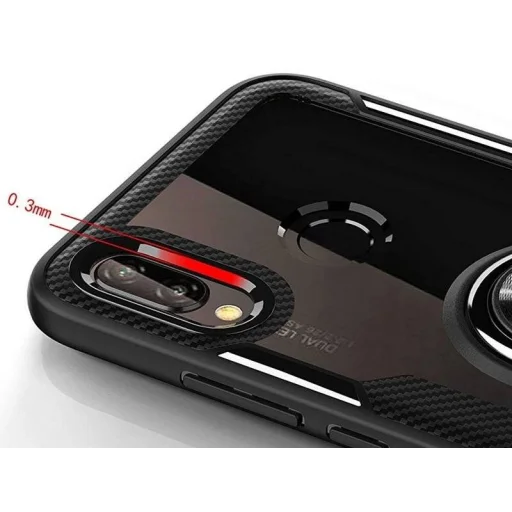 Clear Carbon szénszál mintás tok gyűrű támasszal HUAWEI P20 LITE fekete - 2