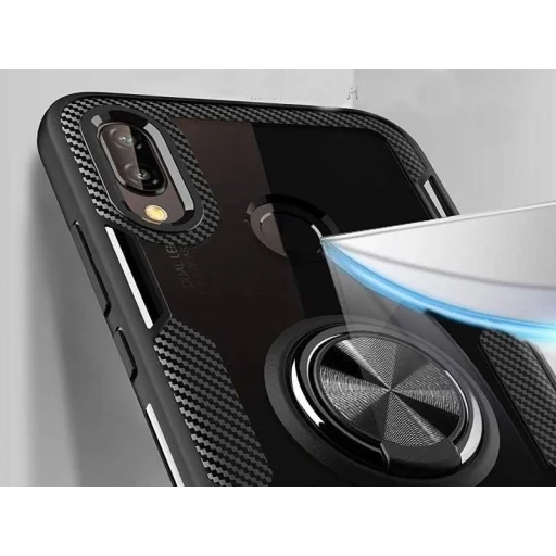 Clear Carbon szénszál mintás tok gyűrű támasszal HUAWEI P20 LITE fekete - 5