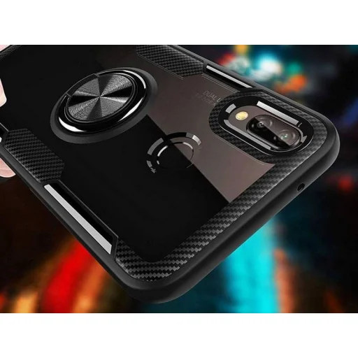 Clear Carbon szénszál mintás tok gyűrű támasszal HUAWEI P20 LITE fekete - 6