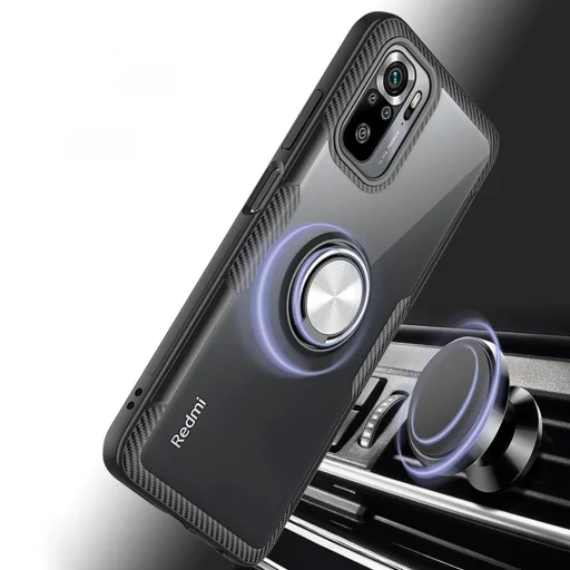 Clear Carbon szénszál mintás tok gyűrű támasszal XIAOMI REDMI NOTE 10 fekete - 2