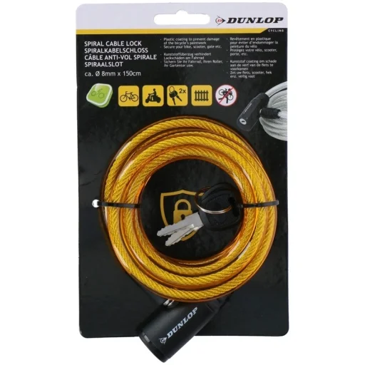 Dunlop kulcsos spirál kerékpárzár (sárga) - 1