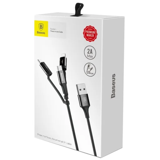 Baseus Excellent 3in1 USB - micro USB / Lightning / USB Type-C kábel 2A 1.2M fekete (CA3IN1-ZY01) - 10