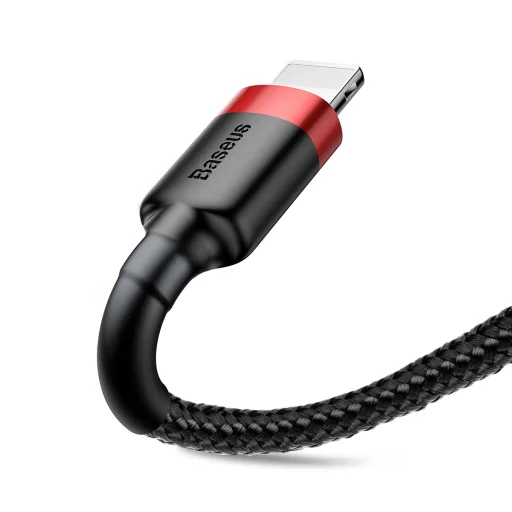Baseus Cafule Nylon harisnyázott USB/Lightning kábel QC3.0 2.4A 0.5m fekete/piros (CATKLF-A19) - 2