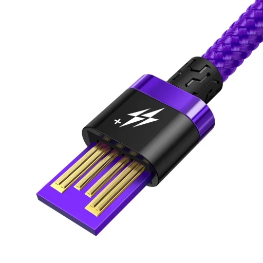 Baseus Purple Gold Red USB/ USB Type-C nylon harisnyázott kábel 40W gyorstöltési teljesítménnyel QC3.0 2m lila (CATZH-B05) - 7