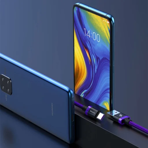 Baseus Purple Gold Red USB/ USB Type-C nylon harisnyázott kábel 40W gyorstöltési teljesítménnyel QC3.0 2m lila (CATZH-B05) - 10