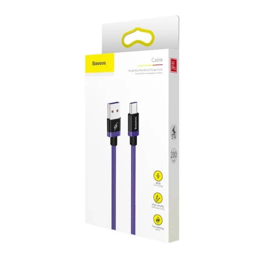 Baseus Purple Gold Red USB/ USB Type-C nylon harisnyázott kábel 40W gyorstöltési teljesítménnyel QC3.0 2m lila (CATZH-B05) - 11