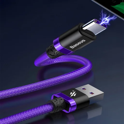 Baseus Purple Gold Red USB/ USB Type-C nylon harisnyázott kábel 40W gyorstöltési teljesítménnyel QC3.0 2m lila (CATZH-B05) - 2