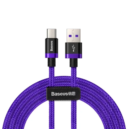 Baseus Purple Gold Red USB/ USB Type-C nylon harisnyázott kábel 40W gyorstöltési teljesítménnyel QC3.0 2m lila (CATZH-B05) - 3