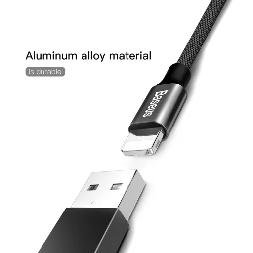 Baseus Yiven Nylon harisnyázott USB/ Lightning kábel 2A 1.8m fekete (CALYW-A01) - 4