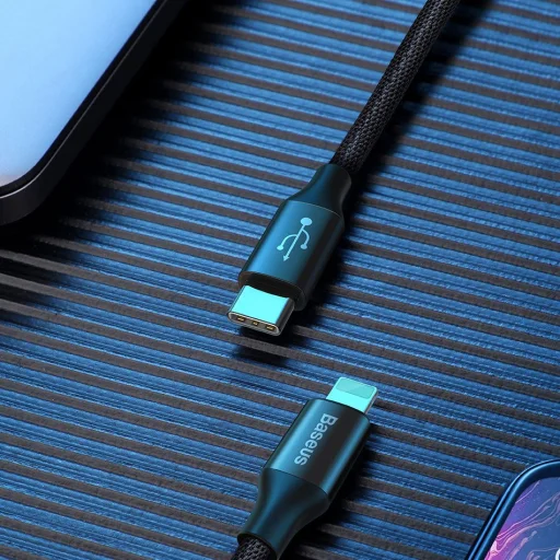 Baseus Yiven Nylon harisnyázott USB Type-C - Lightning kábel 2A 1m fekete (CATLYW-C01) - 12