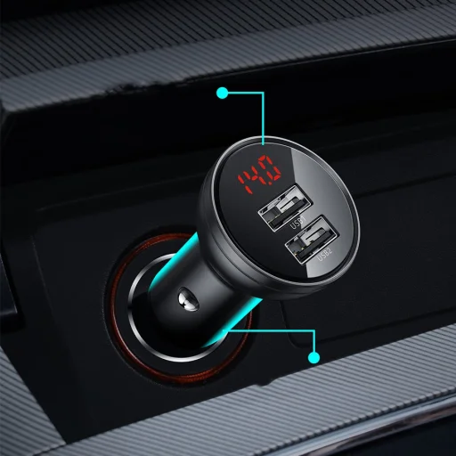 Baseus autós töltő, digitális kijelzővel 2xUSB 4.8A 24W ezüst (CCBX-0S) - 11